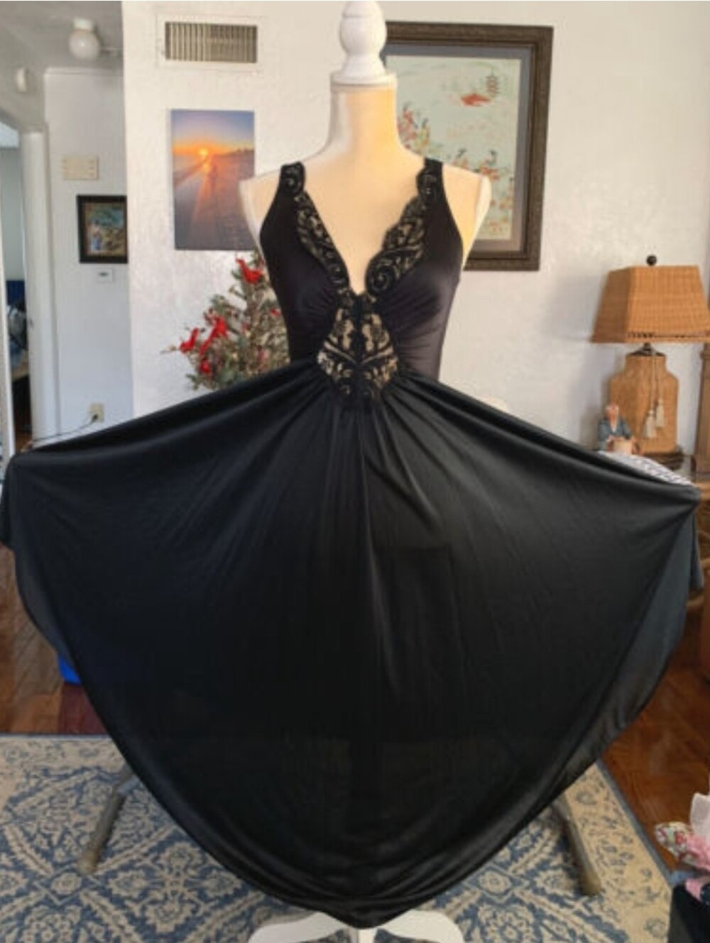 VINTAGE VANDEMERE LONG SWEEP NIGHTGOWN NYLON GOWN OLGA STRETCH LACE Sz M